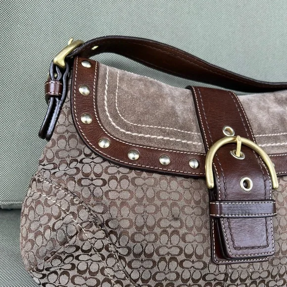 Coach Vintage Signature Soho Studded Brown Suede F11Rare Y2K Buckle Flap F11534 - Picture 5 of 10